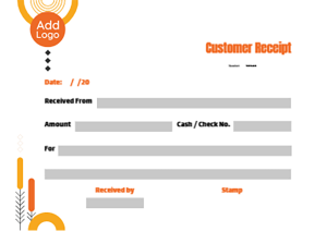 Customer receipt generator with orange and yellow shapes