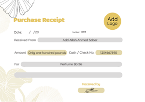 Purchase receipt template | sample with yellow flowers