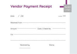 Purple vendor payment receipt online template design