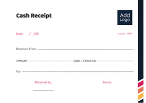 Cash receipt accounting with dark blue and pink color