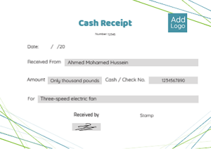 Cash | money receipt template with green and blue colors
