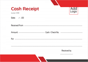 Cash receipt online template design with red color