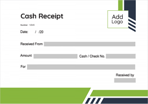 Cash receipt template | format with geometric green shapes