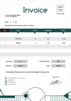 Invoice | Bill Design Template with Dark Green Color