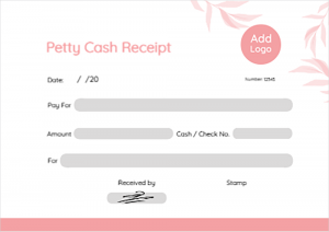 Simple petty cash receipt format editable with pink flowers