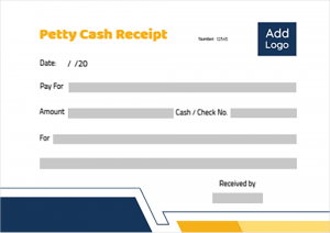 Petty cash receipt online template with yellow and dark blue