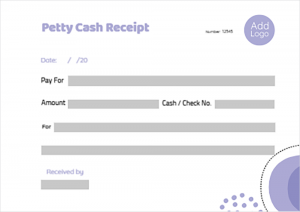  Petty Cash template design with pale purple color