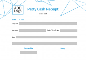 Petty cash receipt voucher with blue geomatric 
