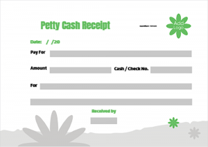 Petty cash receipt template design with green flowers