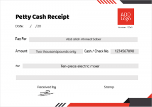 Petty cash receipt form online with black and red color 