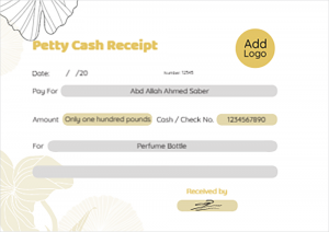 Petty cash receipt template | sample with yellow flowers