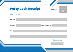 Petty cash receipt online format design with blue color