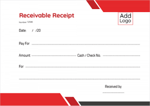 Receivable receipt template| format editable with red color