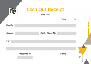 Cash out receipt  format with yellow geometric shapes