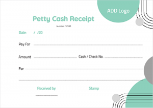 Petty cash receipt format | sample with mint green color