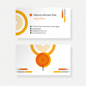 Business card design app with orange and yellow shapes