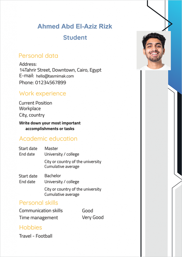 Classic CV example | form easily to edit and download 