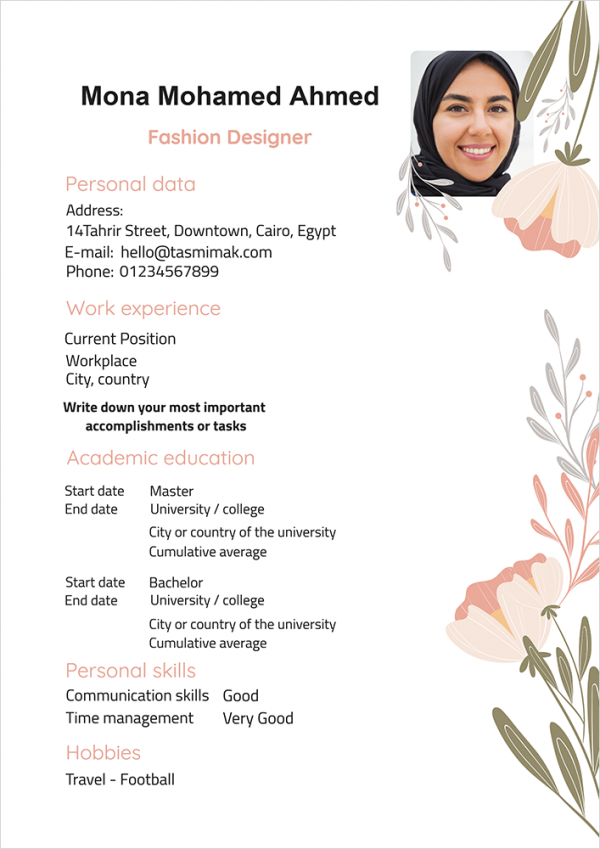 Online modern  CV maker | designer with rose flowers 