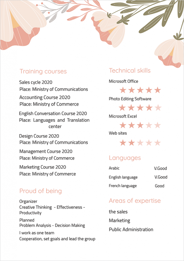 Online modern  CV maker | designer with rose flowers 