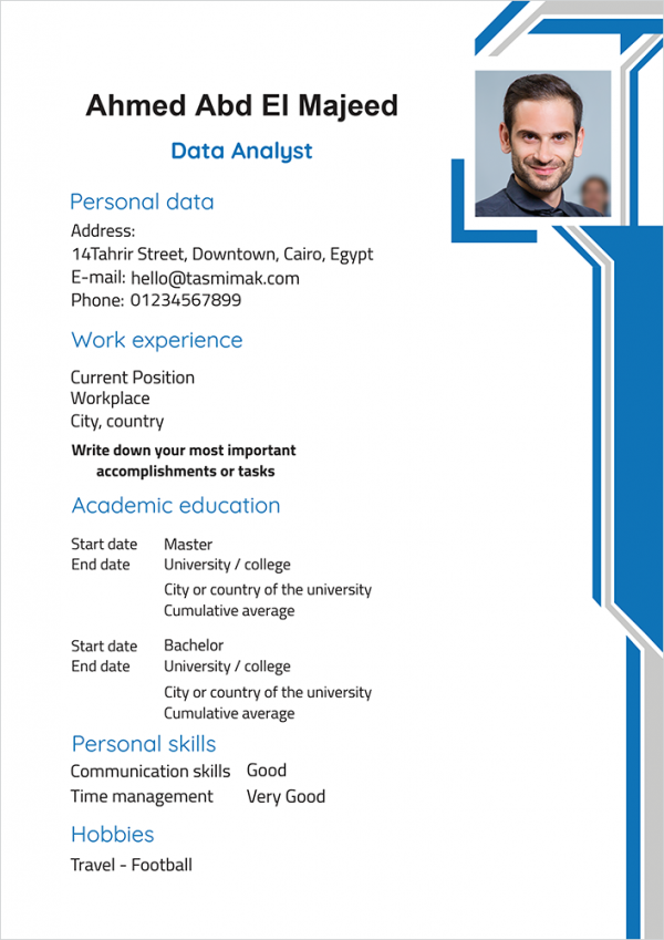 CV sample with blue color from online CV Builder | maker 