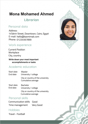 Make CV format with elegant shapes and dark green color