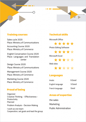 Professional resume | cv form with yellow geometric shapes