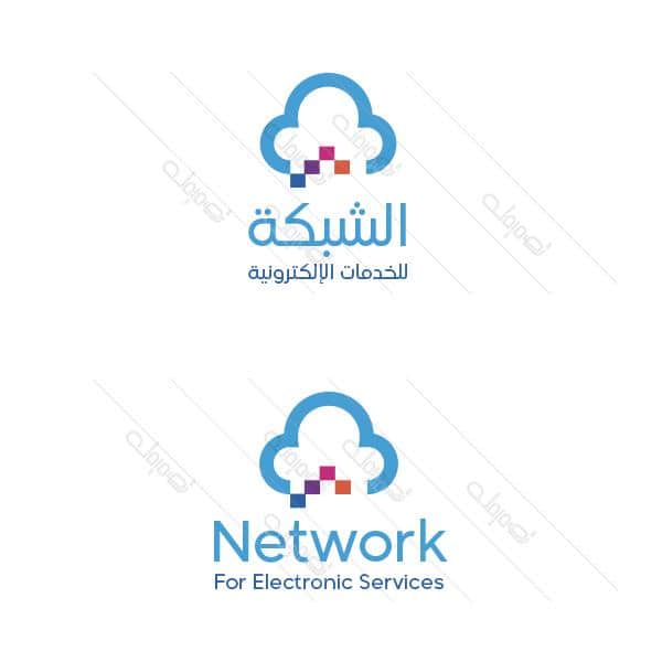 شعار | لوجو | لوقو تكنولوجيا المعلومات مع رمز سحابة إلكترونية