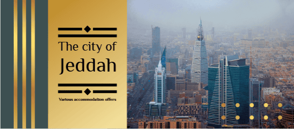 Golden Facebook cover supporting tourism in city of Jeddah