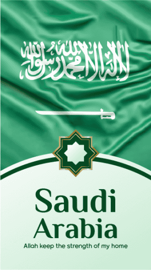 Booking flights to Saudi Arabia green story design template