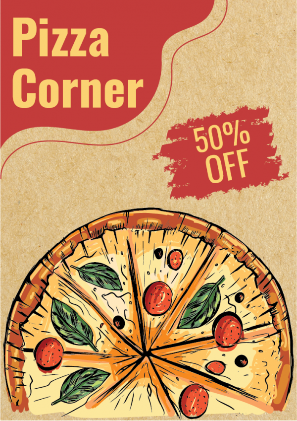 Pizza menu design template with vegetables illustration 