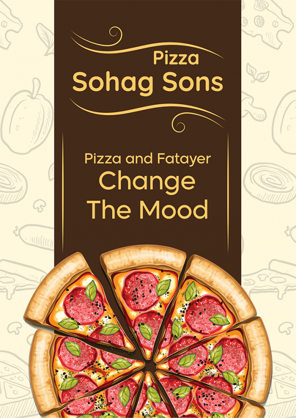 Creative pizza menu design with Arabic and English