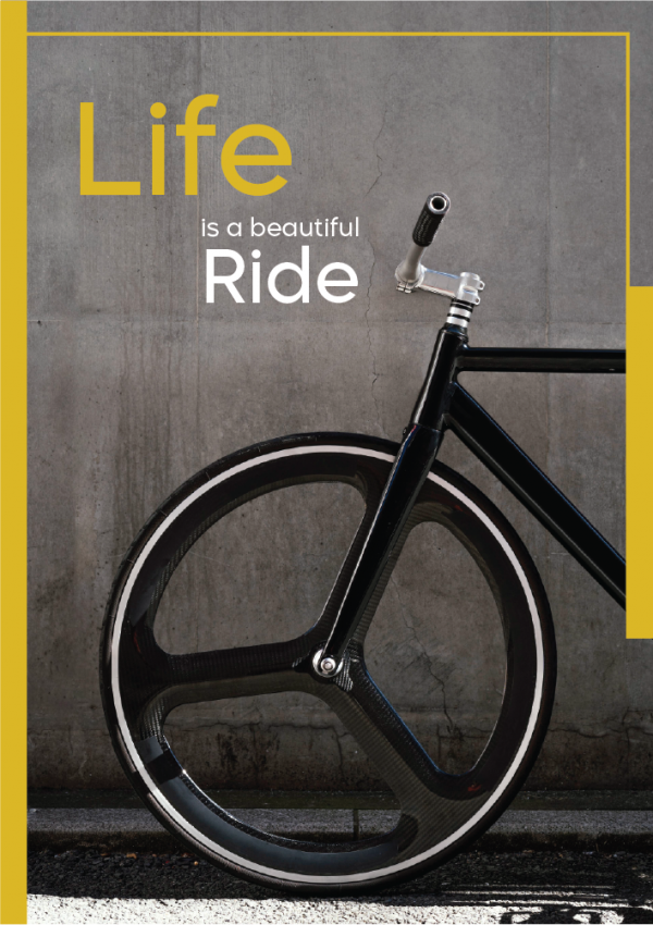 Life quote with yellow shapes and bike on a poster template