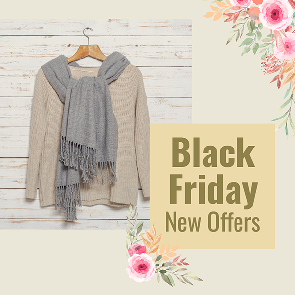 Black Friday offers Facebook post template with flowers