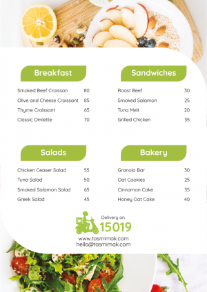 Healthy grilled menu design with green header | cover | salad menu