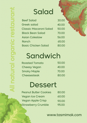 Organic food restaurant editable menu template 