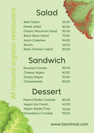Organic food restaurant editable menu template  | salad menu