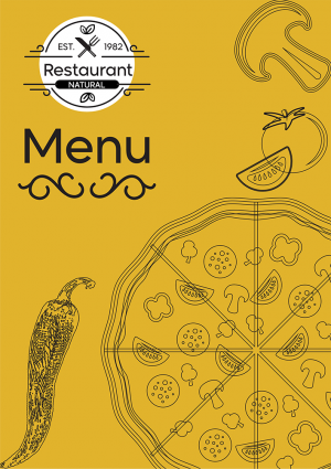 Pizza menu design with cheese and mushroom vector shapes