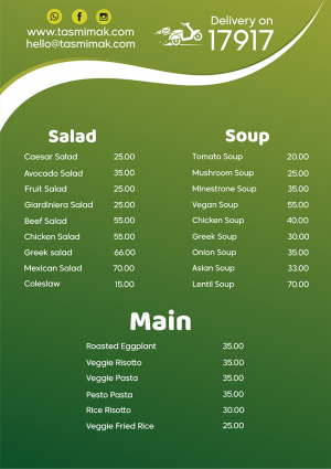 Vegan menu design editable template with green color | salad menu