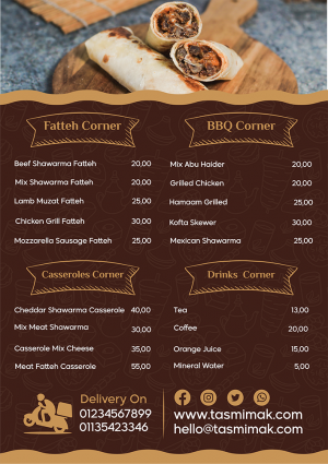 Restaurant menu design with shawarma images