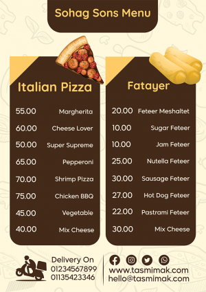 Creative pizza menu design with Arabic and English