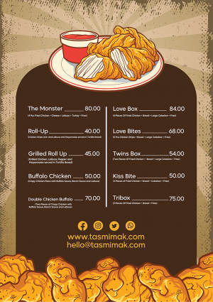 Chicken broast restaurant editable vector menu design