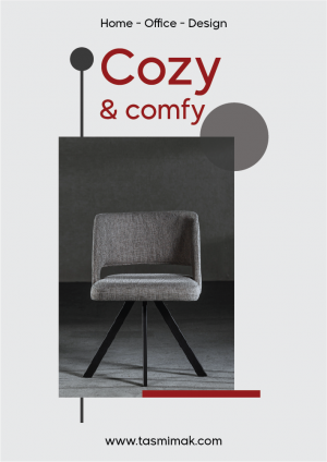 Modern gray accent chair on an elegant poster template