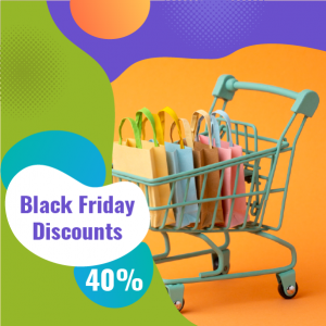 Black Friday post template with polygons and shopping cart