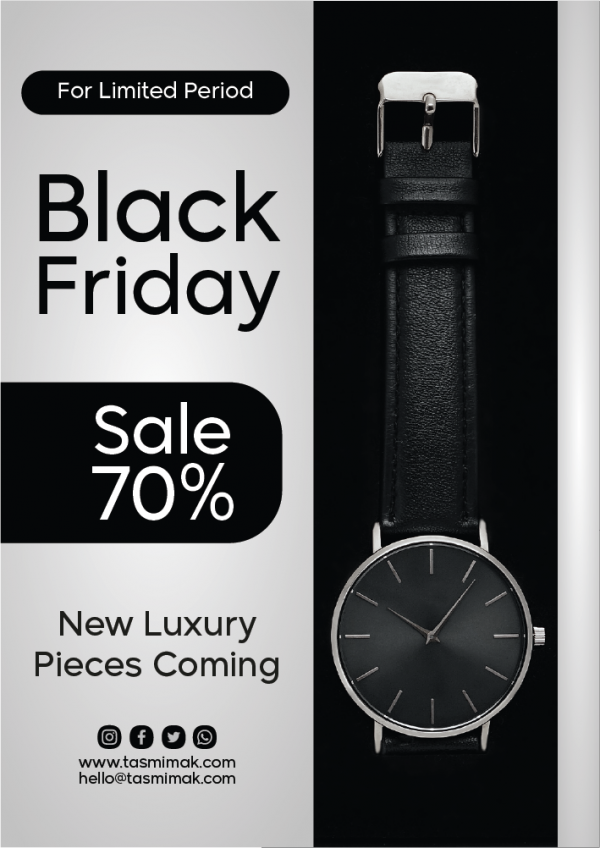 Elegant poster template black Friday with smart hand watch