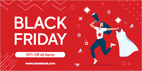 Black Friday twitter post design and woman character