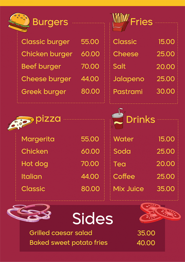 Fast food menu list design with onion slices vector 