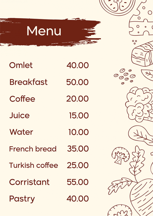 Easy editable breakfast menu format | template