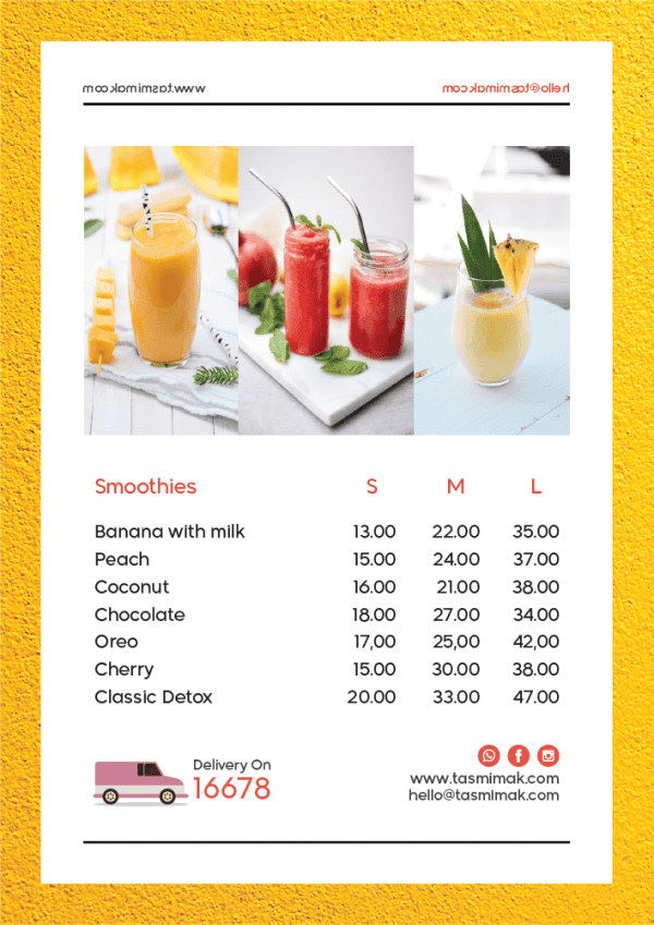 Fruit juice menu design | juice bar menu template