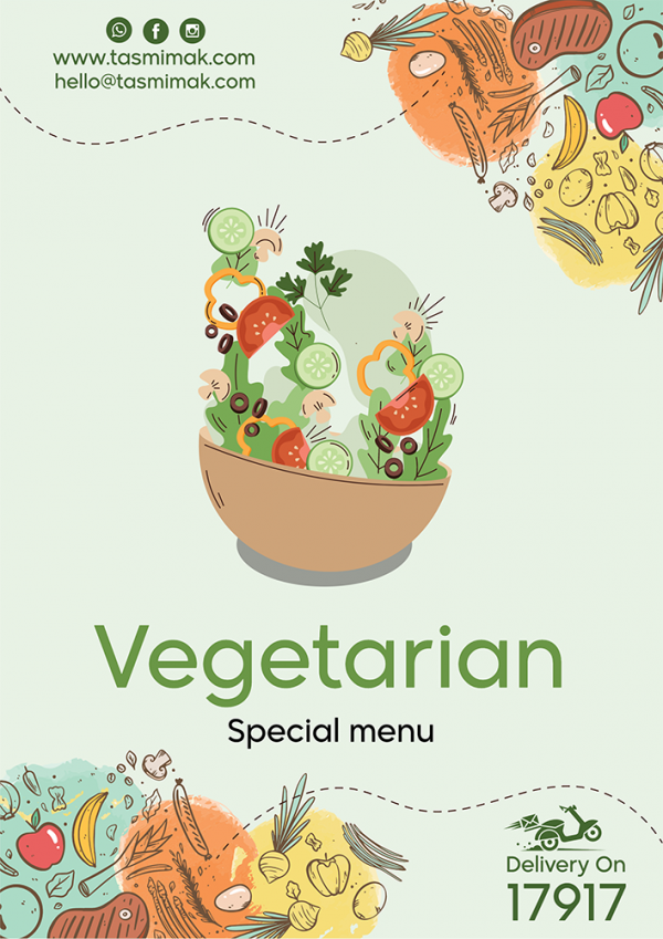 تصميم قائمة مطعم نباتي صحي |  قوالب منيو جاهزة