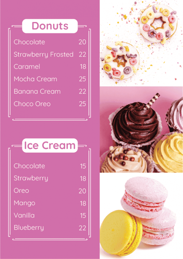 Editable Cake Menu Design Template | Online Menu maker